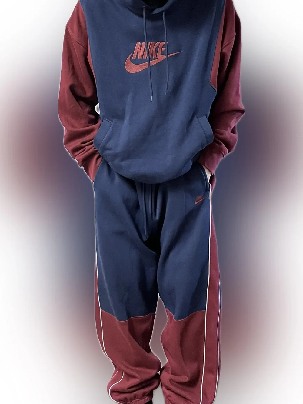 Nike Navy Maroon Two-Tone Hoodie and Joggers sweatsuit sweatpants hoodie set NWT